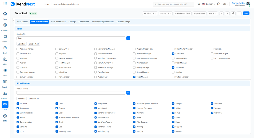 Roles and Permissions