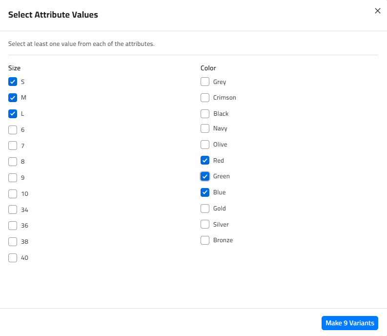 Select Attribute Values
